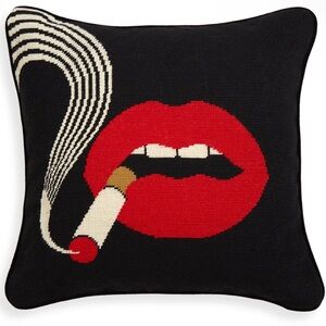 Jonathan Adler Lips Smolder Needlepoint Throw Pillow